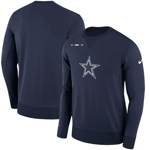 Men's Dallas Cowboys Nike Navy Sideline Team Logo Performance Sweatshirt - Click Image to Close